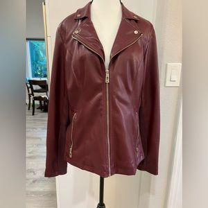 Ivanka Trump faux leather jacket, maroon with gold zipper, size L